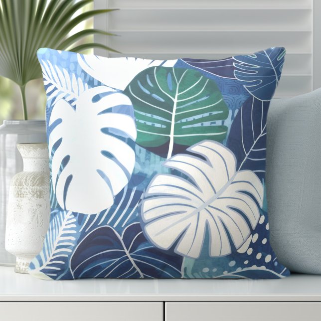 Tropical Palm Leaves Beach House Throw Pillow (Discover Gorgeous Coastal Throw Pillows by Totally Coast.)