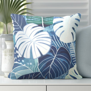 Tropical Palm Leaves Beach House Throw Pillow