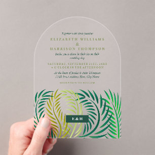 Tropical Palm Leaves, Beach Wedding Acrylic Invitations