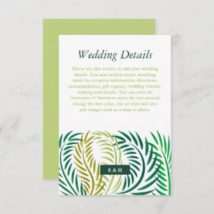 Tropical Palm Leaves, Beach Wedding Detail Enclosure Card