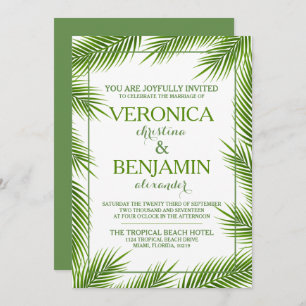 Tropical Palm Leaves Beach Wedding Invitation