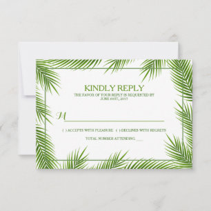 Tropical Palm Leaves Beach Wedding RSVP Card