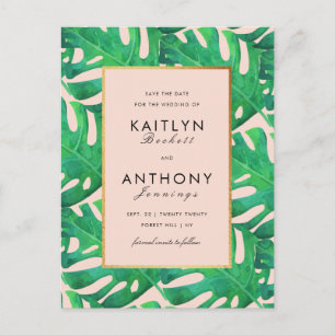 Tropical Palm Leaves Beach Wedding Save The Date Announcement Postcard
