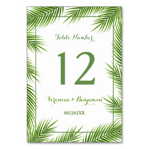 Tropical Palm Leaves Beach Wedding Table Number