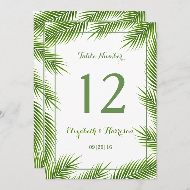 Tropical Palm Leaves Beach Wedding Table Number (Front/Back)