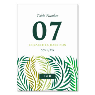Tropical Palm Leaves, Beach Wedding Table Number