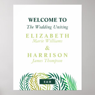 Tropical Palm Leaves, Beach Wedding Welcome Poster
