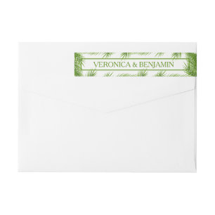 Tropical Palm Leaves Beach Wedding Wrap Around Label