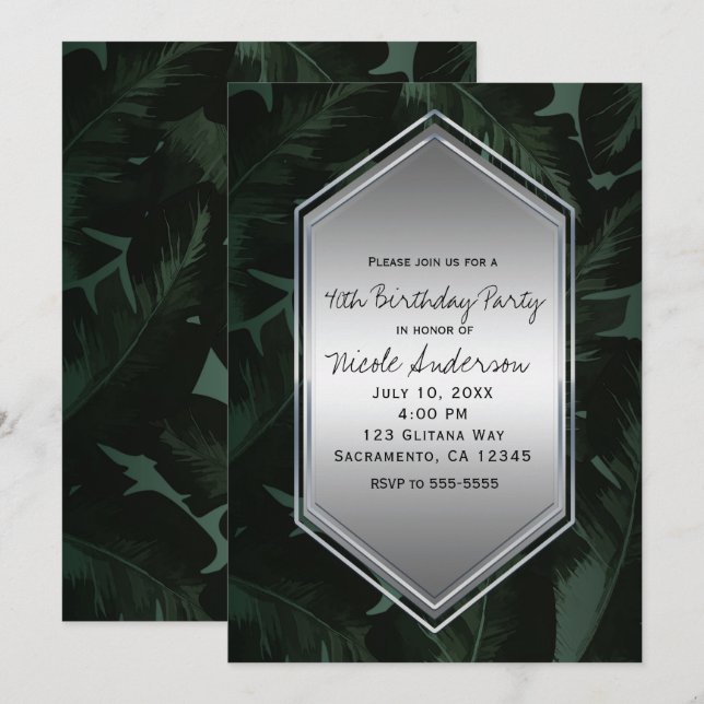 Tropical Palm Leaves Birthday Party Any Event Invitation (Front/Back)