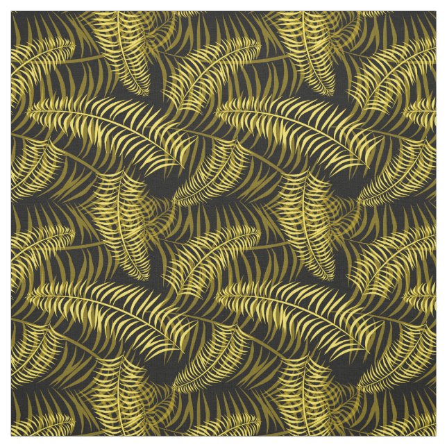 Tropical Palm Leaves Black and Yellow Pattern Fabric (Swatch)