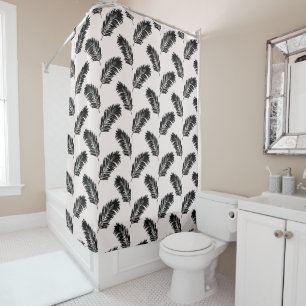 Tropical Palm Leaves Black White Shower Curtain