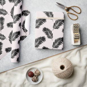 Tropical Palm Leaves Black White Wrapping Paper
