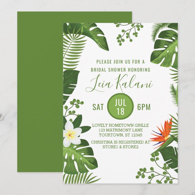 Tropical Palm Leaves Bridal Shower Invitation (Front/Back)