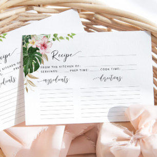 Tropical palm leaves bridal shower recipe card