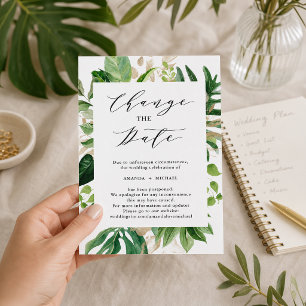 Tropical Palm Leaves Change The Date Invitation