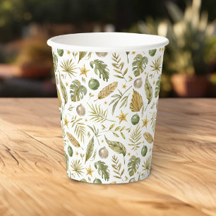 Tropical Palm Leaves Christmas Paper Cups