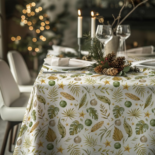 Tropical Palm Leaves Christmas Tablecloth (Creator Uploaded)
