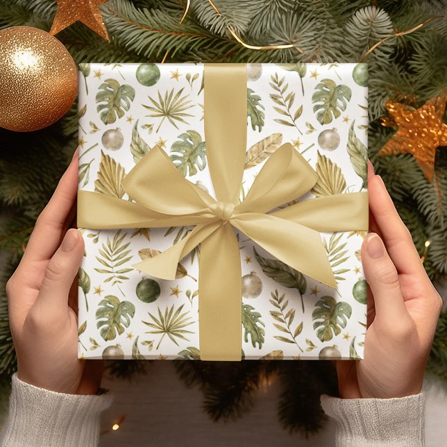 Tropical Palm Leaves Christmas Wrapping Paper Sheet (Creator Uploaded)