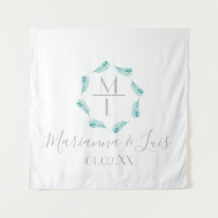 Tropical Palm Leaves Circular Logo Wedding Tapestry