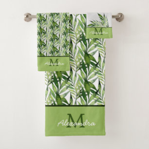 Tropical Palm Leaves Coastal Pattern Bath Towel Se