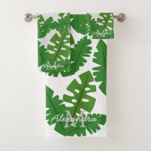 Tropical Palm Leaves Coastal Pattern Bath Towel Set