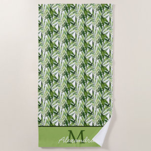 Tropical Palm Leaves Coastal Pattern  Beach Towel