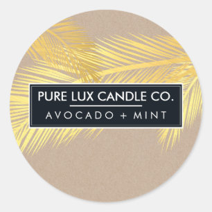 TROPICAL PALM LEAVES cool gold foil bold kraft Classic Round Sticker