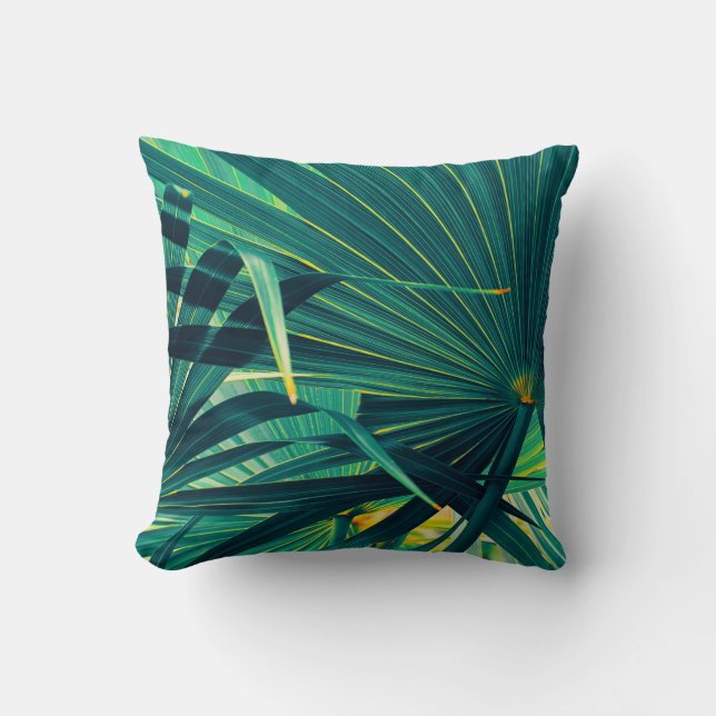 Tropical palm leaves cushion (Front)