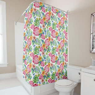 Tropical Palm Leaves cute pink green Shower Curtain
