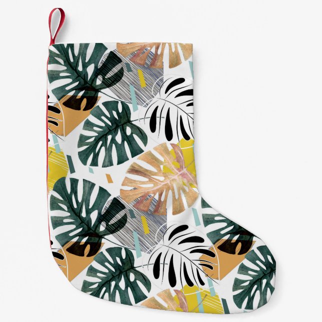 Tropical palm leaves: decorative elements. small christmas stocking (Front)