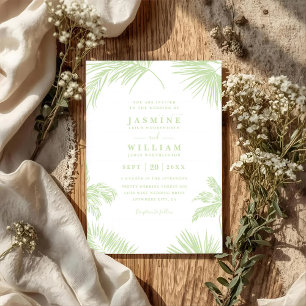 Tropical Palm Leaves Destination QR Code Wedding Invitation