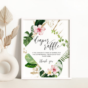 Tropical palm leaves Diaper raffle Poster