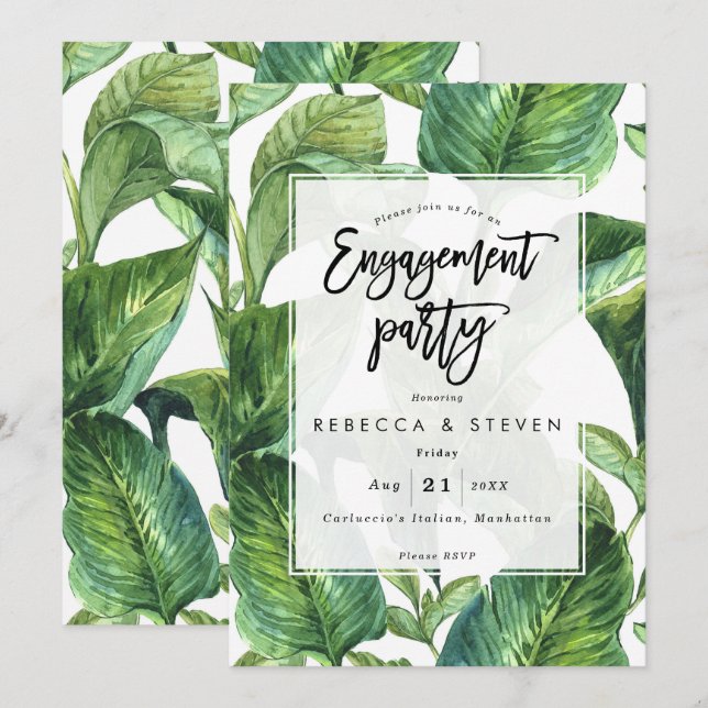 tropical palm leaves engagement party invitation (Front/Back)