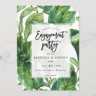 tropical palm leaves engagement party invitation