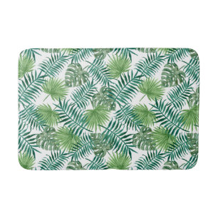 Tropical Palm Leaves Exotic Botanical Pattern Bath Mat