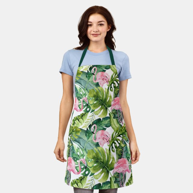 Tropical Palm Leaves Flamingo Apron (Worn)