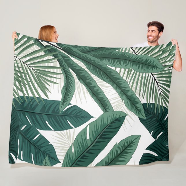 Tropical Palm Leaves Fleece Blanket (In Situ)