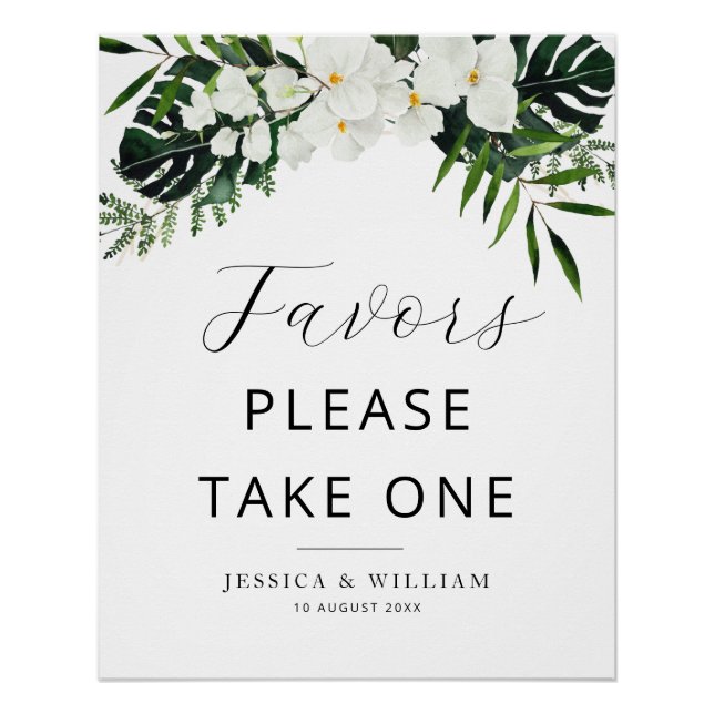  tropical palm leaves floral Favours sign (Front)