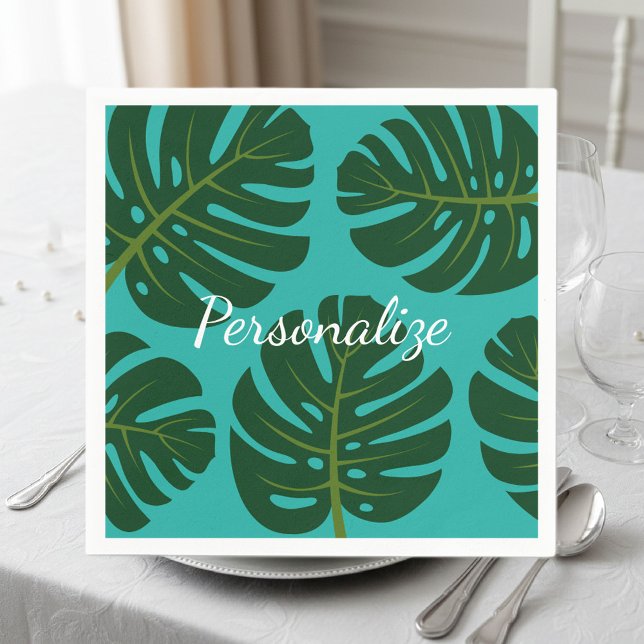Tropical palm leaves floral print paper napkins (Monstera leaf party napkins)
