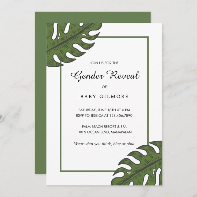 Tropical Palm Leaves Gender Reveal Party Invitation (Front/Back)