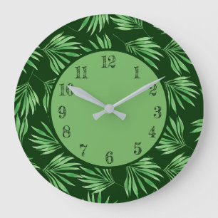 Tropical Palm Leaves Green Foliage Modern  Large Clock