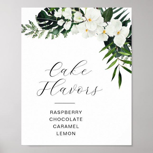  tropical palm leaves greenery Cake flavours sign (Front)