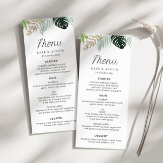 tropical palm leaves greenery floral wedding menu