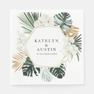 tropical palm leaves greenery floral wedding  napkin