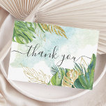 Tropical Palm Leaves Greenery Gold Foliage Wedding Thank You Card<br><div class="desc">A trendy elegant tropical style wedding Thank you card featuring green and gold watercolor palm and monstera leaves with modern calligraphy.</div>