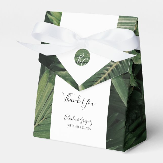 Tropical Palm Leaves Greenery Wedding Favour Box (Front Side)