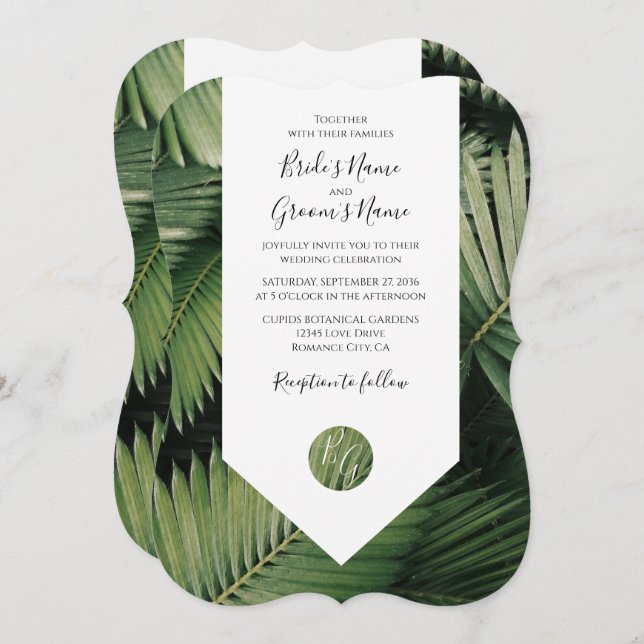 Tropical Palm Leaves Greenery Wedding Invitations (Front/Back)