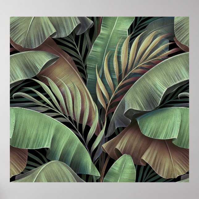 Tropical palm leaves, hand-drawn 3D illustration. Poster (Front)