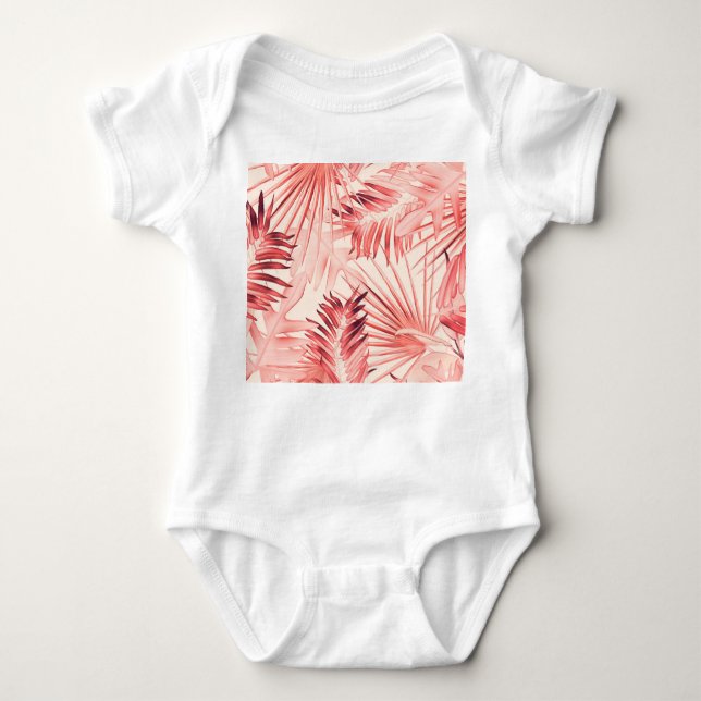 Tropical Palm Leaves, Hawaiian Stylish Pattern. Baby Bodysuit (Front)