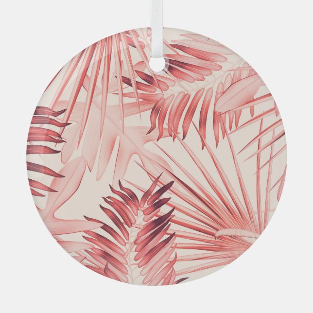 Tropical Palm Leaves, Hawaiian Stylish Pattern. Glass Tree Decoration (Front)